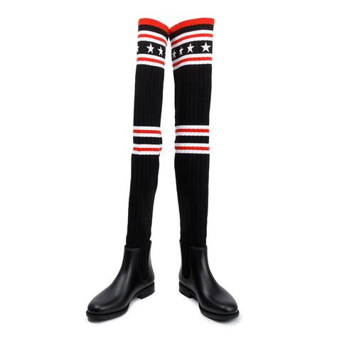 GIVENCHY Knit Rubber Storm Over The Knee Boots 37 Black 